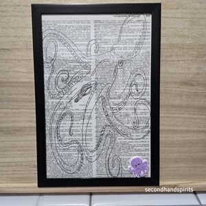 Octopus Printed on Vintage Dictionary Page Gift Bath Decor B/W